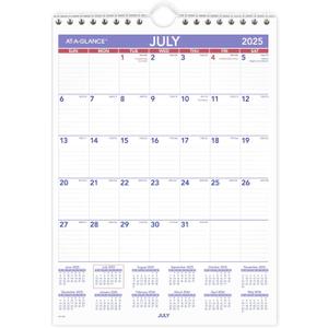 AT-A-GLANCE Wall Calendar 2025-2026 Academic, Monthly, 8" x 11", Small, Ruled Daily Blocks (AY128)