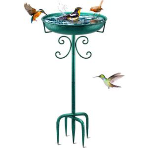 Daoeny 35In Metal Bird Bath for Outside, Vintage Freestanding Birdbaths & Birdfeeder, Bird Baths Feeder Bowl for Outdoors Garden Patio Yard Lawn Decor, Upgraded 5-Pronged Base (Green)
