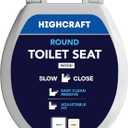 HIGHCRAFT Premium Round Toilet Seat with Slow-Close Design, Adjustable Hinges & Quick Removal Mechanism - Molded Wood Toilet Seat - Fits Standard Round Toilets - Toilet Seat in White