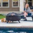 SUNCREAT 42" Outdoor Portable Fire Pit with Spark Screen, Fire Poker, Wood Burning Patio Fire Pits with Protective Ring, Black