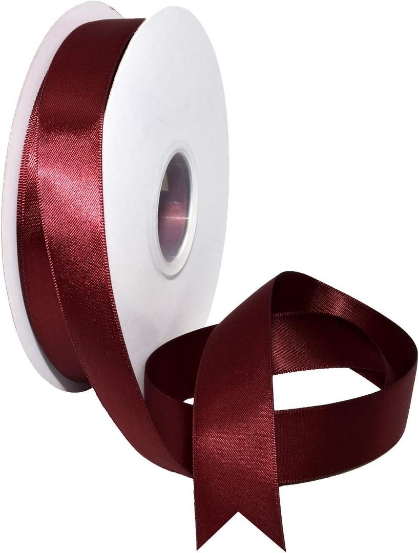 Morex Ribbon Double Face Satin Ribbon 7/8" X 50 YD Burgundy Ribbon for Gift Wrapping, Birthday Gift Cards, Satin Dress for Women, Silk Ribbons for Crafts, Wedding Gifts for Couple