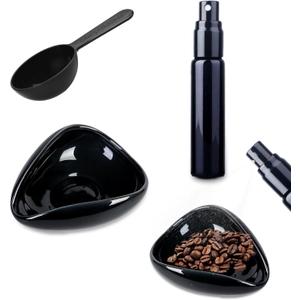 2 x 3 PCS Coffee Dosing Cup and Spray Bottle with a Spoon Kit Espresso Barista Accessories Ceramic Dosing Tray for Ground Coffee or Tea Mister Spray Bottle Reducing Static Barista Tool Set