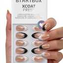 BTArtbox Press On Nails Short - Kismet Duo, Lamp-Curable Polka Dot Chrome French Tip Almond Press On Nails with Glue and Adhesive Tabs for Women in 16 Sizes - 32 Nails All-in-One Kit