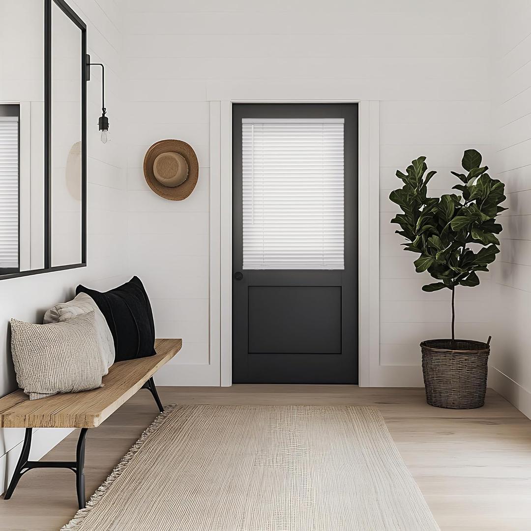 DEZ FURNISHINGS Cordless No Tools 1" Signature Magnet Mini Blinds for Metal Doors, 25" W x 42" H, Pearl White