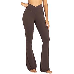 Sunzel Flare Leggings, Crossover Yoga Pants for Women with Tummy Control, High-Waisted and Wide Leg Seal Brown M