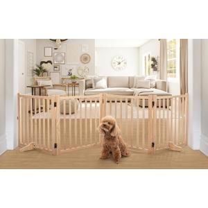 YOCAN Paint-Free Wooden Freestanding Dog Gates for The House,Doorways, Stairs,Wood Dog Fences Indoor Pet Gate,Step Over Fence-4 Panel H:23