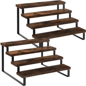 YINMIT Wooden Display Riser Stand, Tiered Perfume and Cologne Organizer Stand, 4 Tier Spice Rack Organizer, Rustic Display Shelf for Candles (4 Tier, 2 Pack) (4 Tier,2 Pack,Brown)
