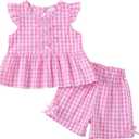 Jecson Toddler Baby Girl Summer Clothes Cotton Ruffled Sleeve Shirt Tops and Shorts Set Outfits 3Y(Pink)
