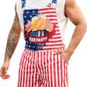 Bindefon Bibs Overalls Men Adjustable Straps Coveralls Shorts Printed Jumpsuit Male Romper (Large, American Flag)