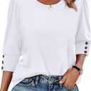 OFEEFAN Womens Tops 3/4 Sleeve with Buttons Dressy Casual Blouses Summer Outfits Beach Vacation Plus Size Spring Clothes M