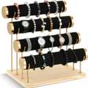 Wenqik 4 Tier Bracelet Holder Bracelet Display Stand Detachable Black Velvet Jewelry Organizer Displays for Bangles Necklace Watches Scrunchies Hair Ties (13 x 11 x 8.3 Inch)