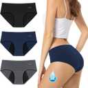 TANSTC Period Underwear for Women Heavy Flow Leakproof Menstrual Panties Postpartum Hipster Briefs 3 Pack (Medium, Black Blue Grey)