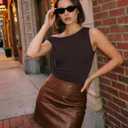 Women Off Shoulder Tops Sleeveless Shirts Y2K Going Out Crop Tank Top Brown (Brown, M)
