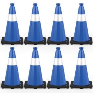 BATTIFE 8 Pack 18 Inch Traffic Cones, PVC Blue Cone, Black Weighted Base