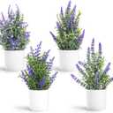 Lavender Flowers Artificial 4 Pack Small Fake Plant Potted 9.45" Lavender Flowers for Bathroom Kitchen Bedroom Farmhouse Shelves Desk Office Decor(4pcs)