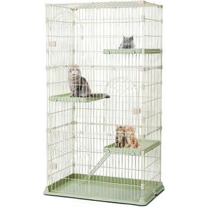 Hamiledyi Large Cat Cage 52 Inch Detachable Kennel with 3 Platforms and 1 Ramp Ladders Green Pet Playpen with 3 Doors Indoor Cat Enclosure for Small and Medium Animals
