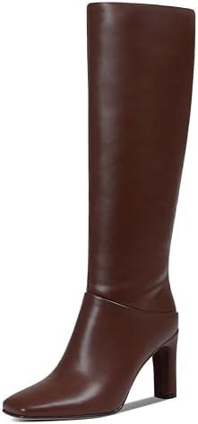 Uacllcau Knee High Boots for Women Square Toe Tall Boots Chunky Block Heel Long Boot with Side Zipper Fashion Dress Winter Fall Womens Boots 7