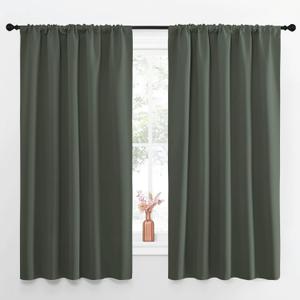 NICETOWN Bedroom Curtains Blackout Draperies - All Season Thermal Insulated Solid Rod Pocket Top Blackout Curtains/Drapes for Kid's Room (Dark Mallard, 1 Pair, 52 x 63 Inch)