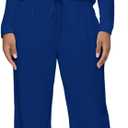 HBQ Women 2 Piece Sets Crewneck Top Wide Leg Pants Sweatsuits With Pockets (Blue, M)