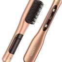 Steam Hair Straightener Brush, Steamline Pro 3 in 1 Straightening Brush, Curly & Frizzy Hair,Smooth Without Flattening, 5 Temp Settings & LED Display, Dual Voltage, Professional Tools, Elegant Orange