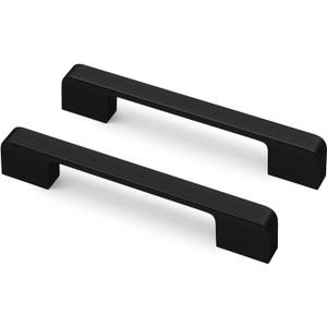 Rergy Cabinet Pulls Kitchen Handles for Cabinets, 10Pack Black 5inch Hole Center, Square Drawer Hardware Zinc Alloy Dresser Handle for Cupboard (5"/128MM Hole Center)