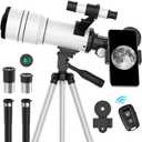ToyerBee Telescope for Adults and Kids, 70mm Aperture Refractor Telescope for Astronomy Beginners, 15X150X Magnification, 300mm Portable Telescope with Phone Adapter and Wireless Remote