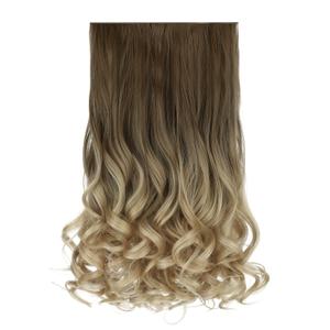 REECHO 20" 1-pack 3/4 Ombre Full Head Curly Wave Clips in on Synthetic Hair Extensions HE008 Hair pieces for Women 5 Clips 4.5 Oz Per Piece - Ombre Light Brown to Dirty Blonde