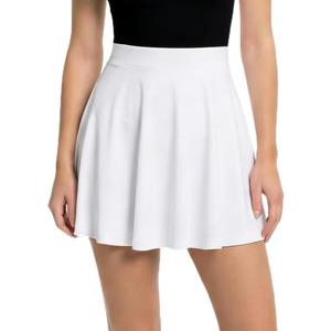 eoeoo Women's Flared Mini Skirt Stretchy High Waist Flowy Ruffle Hem Skater Skirt (White, M)