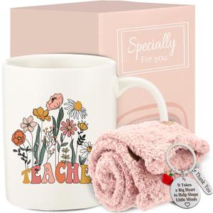 DDOFAH Best Teacher Gifts Set for Women, Teacher Appreciation Gifts with Keychain Coffee Mug, Birthday Present