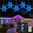 Brightown Smart Christmas Snowflake Lights, 12ft 96LED with 8 Drops Outdoor Icicle Lights with APP Control & Music Sync, Waterproof Connectable, 80+ Scene Modes for Roof, Window, Yard, Patio