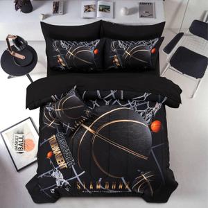 A Nice Night Basketball Court Printed Comforter Sets,with Sportsman Slam Dunk Printing 6Pcs Bedding Set in a Bag for Teen Boys,Twin