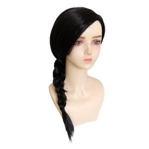 Long Black Braid Cosplay Wig, for Green Witch Costume Party, Halloween, Synthetic Realistic Hair, Theater Accessory, with wig net Cap; 56NV