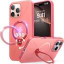 TORRAS 360° Spin Magnetic Stand for iPhone 16 Pro Max Case, Fit for MagSafe, Military Grade Protective Case for iPhone 16 Pro Max Phone Case Ostand with Kickstand Rotatable, Coral Pink Red, 6.9 inch