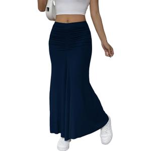 HELYO Women's Elegant Casual Work Business Summer High Waisted Dress Skirts Boho Flowy A Line Long Maxi Skirt S39 (L)