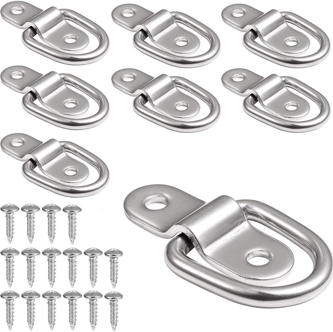 304 Stainless Steel D-Ring Tie Down Anchor 1/4 Inches Heavy Duty Lashing Surface Floor Mount for Safe and Secure Hauling (8-Pack)