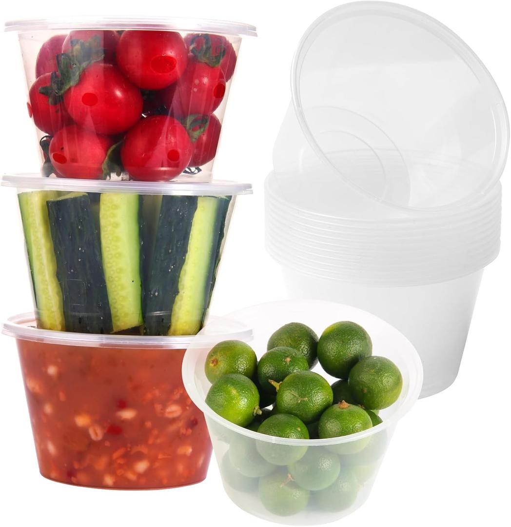 50Sets 16oz Deli Containers with Lids,1 Pint Plastic Food Soup Containers, Disposable To Go Bowls with Lids for Kitchen Campling Prep,Service,Storage Snack,Fruit,Meal,Freezer Microwave Safe