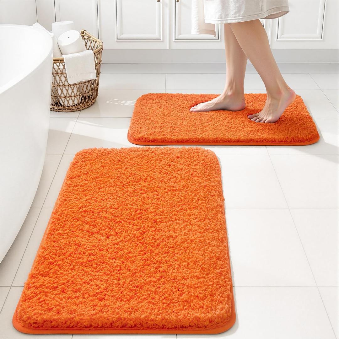 MIULEE Orange Bathroom Rugs Set 2 Piece, Soft Absorbent Microfiber Bath Mat Set, Non Slip Quick Dry Machine Washable Plush Shaggy Bath Rugs for Bathroom Floor, Tub and Shower, 16x24 inches