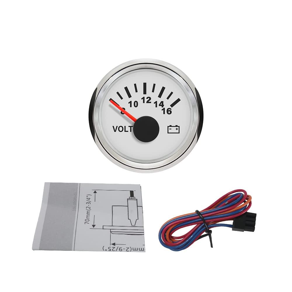 ELING Waterproof Voltmeter Volt Meter 12V 8-16V with Backlight 52mm(2") for Car Motor Boat Golf Cart (White+Stainless Steel)