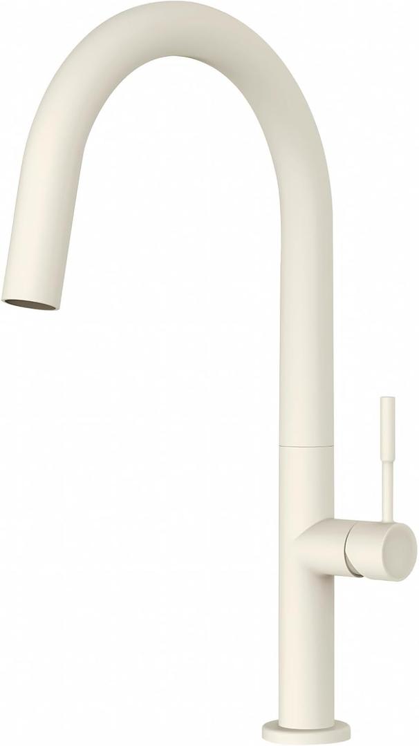 Creamy White Kitchen Faucet, Single Handle Kitchen Sink Faucet with Minimalist Style, RV Kitchen Faucet, Brass Faucet for Kitchen Sink 1 Hole with 2 Supply Hoses and Intallation Manual