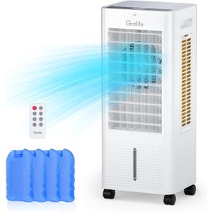 Grelife Portable Evaporative Air Cooler, 3-IN-1 Air Cooler with Fan & Humidifier, 1.58Gal Water Tank for Bedroom Room Office Garage