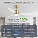 52" Contemporary Ceiling Fans with Lights and Remote, Quiet DC Motor, 3 Reversible Blades, 6-Speed, Modern Gold and White Low Profile Ceiling Fan with 3-Color LED Light Fandelier for Bedroom