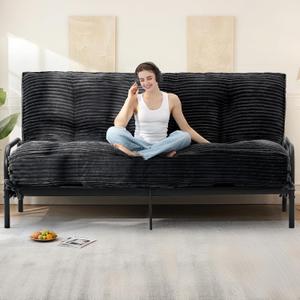 10" Futon Mattress Queen Size, Ultra Thick Futons Sofa Couch Bed Sleeper Sofa Bed, Versatile Floor Futons Japanese Floor Mattress for Adults, Black (Frame Not Included)
