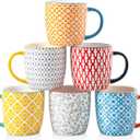 Ceramic Coffee Mugs Set - 10 Oz Large Porcelain Tea Cups with Handle for Milk Cappuccino Latte Tea Cocoa - Microwave Dishwasher Safe - Christmas Housewarming Gift -Set of 6 - Assorted Colors