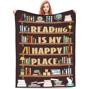 Book Lovers Gifts Blanket, Bookish Gifts for Women, Men, Bookworm, Readers, Librarian, Booker Throw Blankets 60"x50", Reading Decor Blanket for Book Club, Birthday, Christmas, Graduation (Brown)