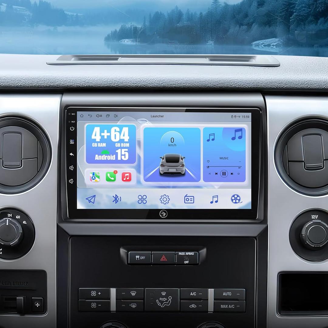 4G+64G Car Radio Upgrade for Ford F150 2009-2014: Android 15 Car Stereo for F150 Radio with 9 inch Touch Screen, Wireless Carplay/Android Auto, GPS, WiFi, Bluetooth,FM RDS Audio, SWC, Backup Camera (4Core 4G RAM + 64G ROM)