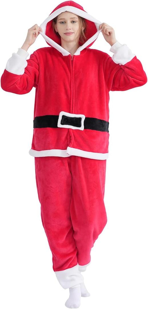 Yemnut Snug Fit Adult Unisex Onesie Cosplay Costume，One Piece Pajama Halloween Homewear Suit for Women and Men (M, Santa Claus)