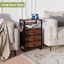 runjuly Night Stand Set 2, Nightstand with LED Lights and Fabric Drawers, Matching End Tables with Charging Station USB C Port, Bedside Tables with Hooks for Bedroom, Rustic Brown