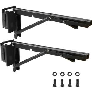 12 Inch Double Fittings E Track Shelf Bracket - Durable Hinged Collapsible Table Brackets - 2 Pack Black Powder Coating E-Track Accessories for etrack Workbench Shelves