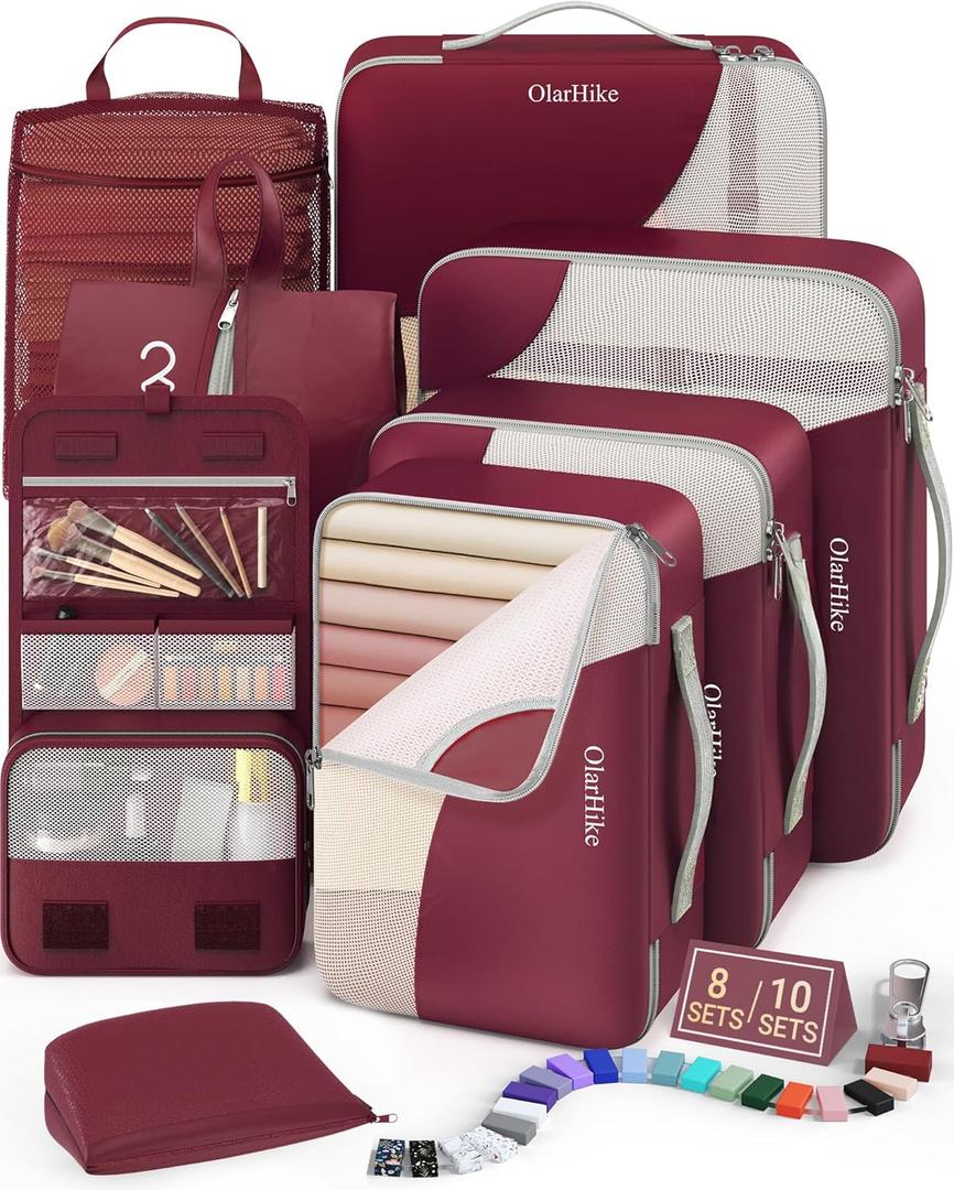 8 Set Packing Cubes for Travel, Gifts for Women Mom,Anti-Tearing Suitcase Organizer for Luggage with Shoe & Hanging Toiletry Bag,OlarHike Vacation Essentials & Accessories for Cruise Ship