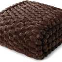 Whale Flotilla Queen Size Blanket for Bed with Jacquard Pattern, Fuzzy Soft Cozy Exquisite Blankets for All Season, Warm and Fluffy, 90x90 Inch, Coffee